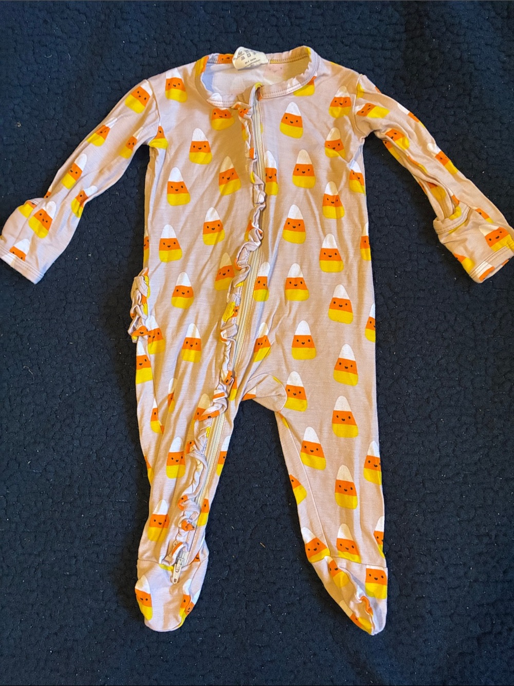 Spearmint love Candy Corn Print Footed One-Piece Pajamas - orange & Yellow